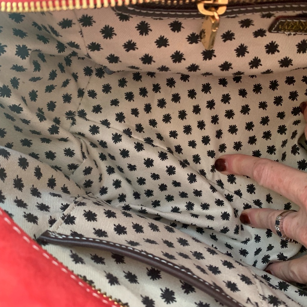 Frances Valentine "Sabrina" Satchel in Red Nubuck w/ Chocolate 🍫Accents - Picture 13 of 15